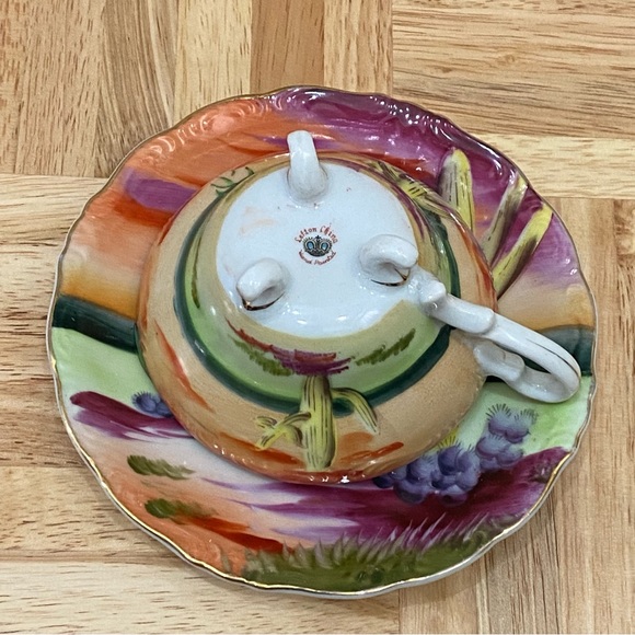 LEFTON Hand painted Southwestern Cactus Desert 3- footed Cup & Saucer Tea Set - Picture 4 of 13